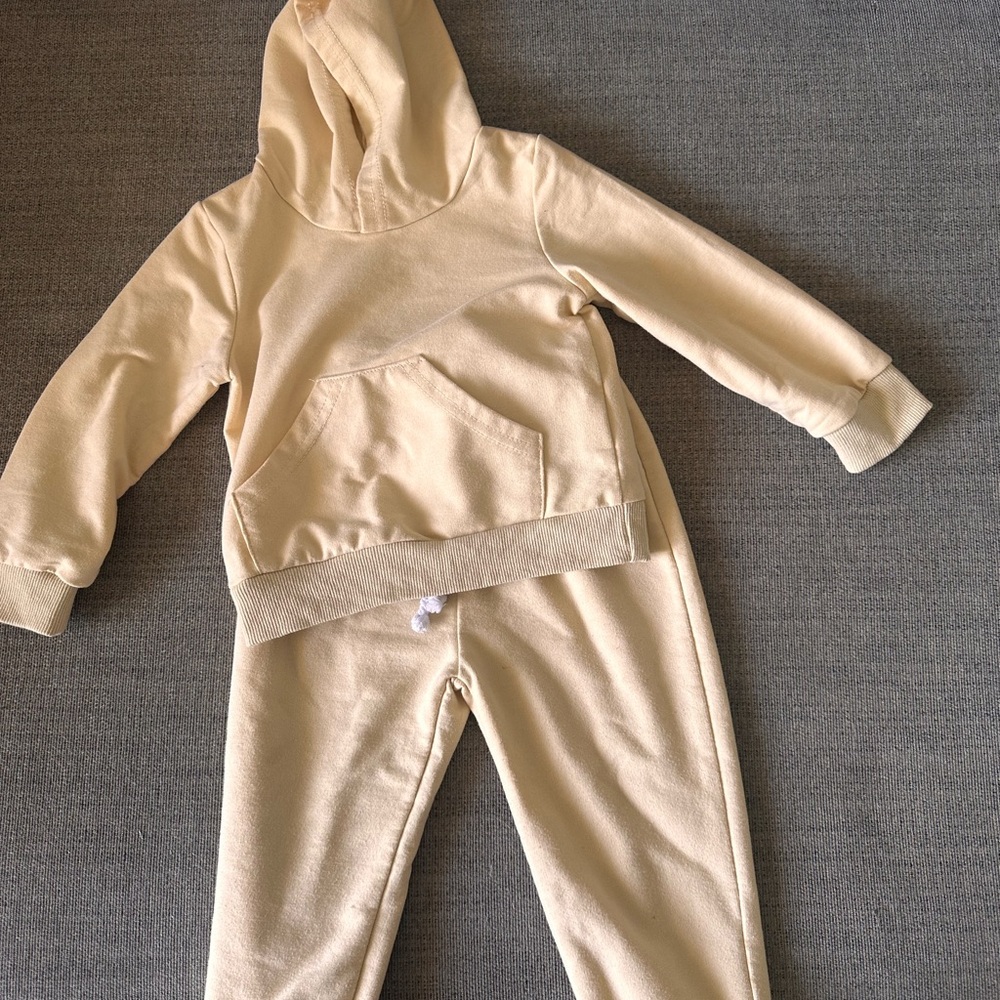 Kids Cream Hoodie and Pants Set